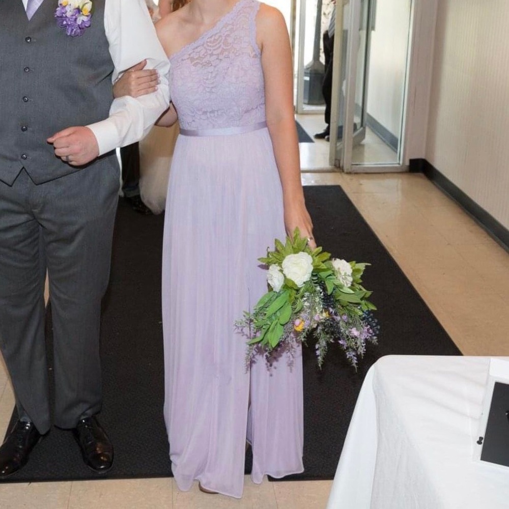 David’s Bridal Iris/lavender one shoulder long dress